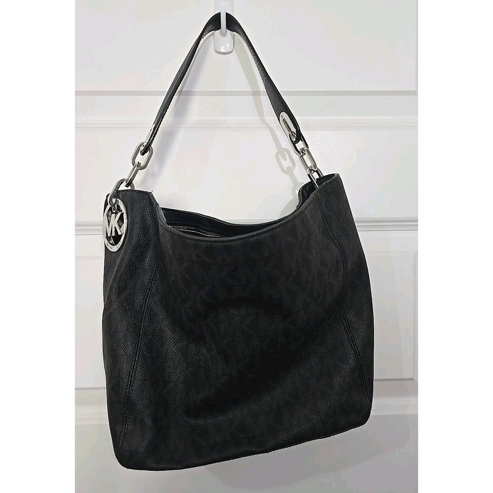 Michael Kors Fulton Medium Black Monogram Pvc Slouchy Bag